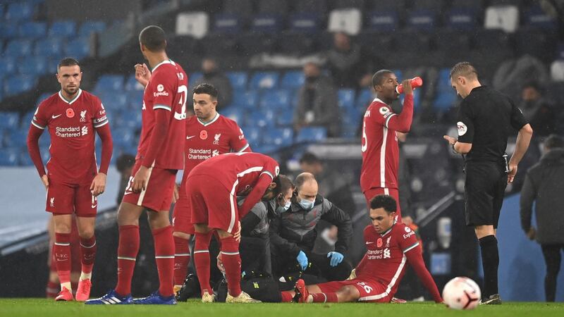 Trent Alexander-Arnold came off with an injury. Photo: Shaun Botterill/PA Wire