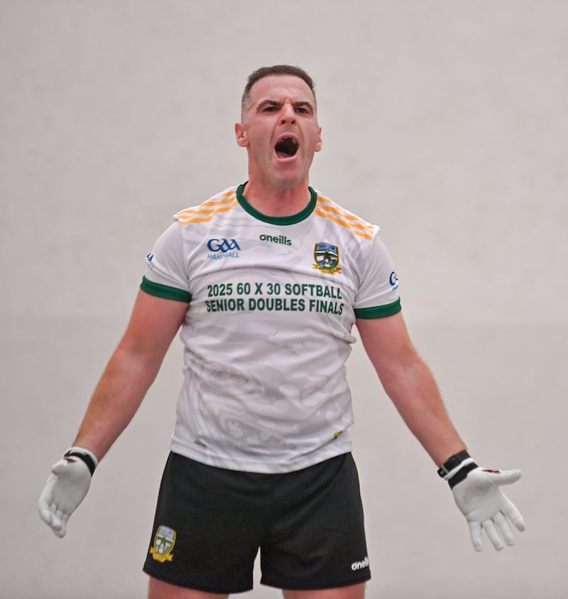 Meath's Gary McConnell celebrates after beating Westmeath's Robbie McCarthy. Photograph: Stephen Marken