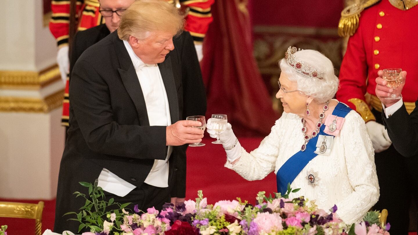 US oresident Donald Trump and Queen Elizabeth II make a toast during the State Banquet at Buckingham Palace. Photograph: Dominic Lipinski/PA Wire