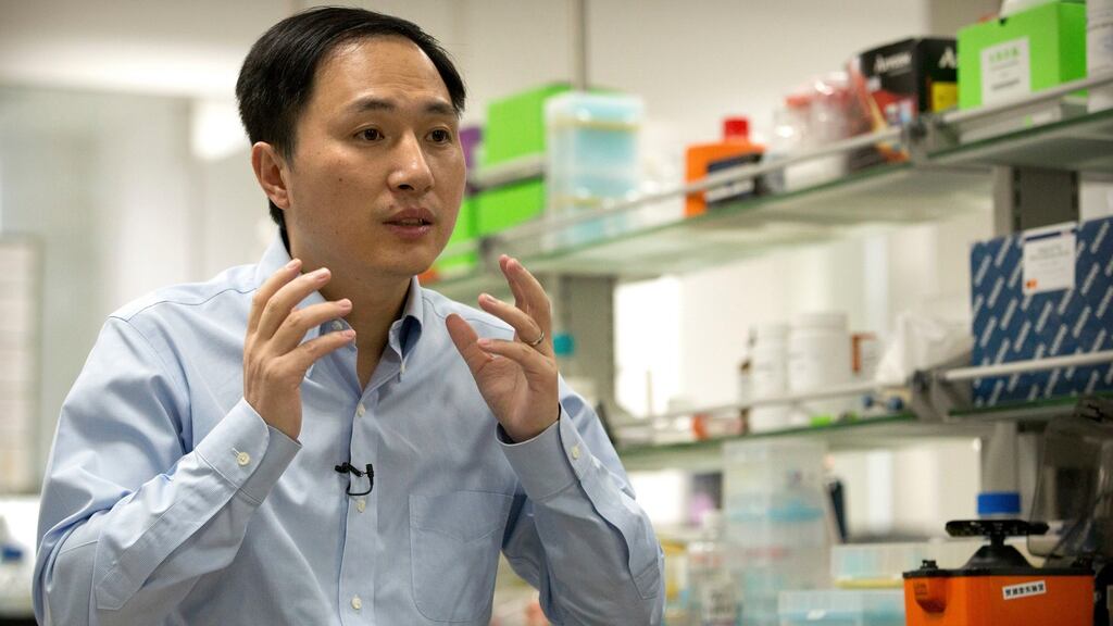 He Jiankui speaks during an interview at a laboratory in Shenzhen in southern China’s Guangdong province last month. Photograph: Mark Schiefelbein/AP