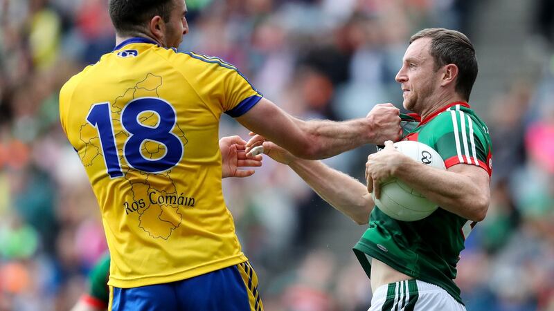 Keith Higgins:  was Mayo’s best player against Roscommon but he won’t be taking a mark from a kick-out in the middle of the field against Kerry. Photograph: Oisín Keniry/Inpho