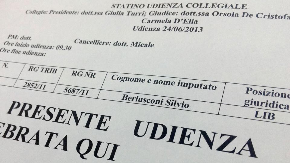 A court calendar showing Italy’s former prime minister Silvio Berlusconi’s name, where he is the defendant. Photograph: Alessandro Garofalo/Reuters