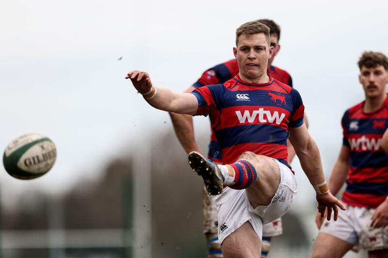 Clontarf's Conor Kelly kicks the ball in the Terenure College vs Clontarf match.
Photograph: Andrew Conan/Inpho