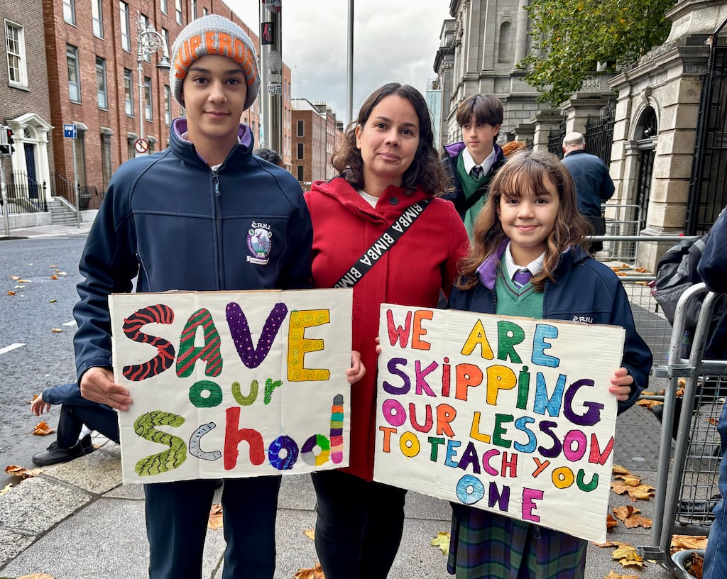Filipa Fernandes with her children Luis (14) and Ines (12), who attend Ériu Community College in Ongar, Dublin. Photograph: Carl O'Brien