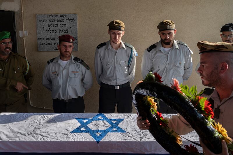 The funeral ceremony of Gil Avital, who died during the October 7th attack by Hamas, in Even Yehuda, Israel, on Sunday. Photograph: Amit Elkayam/New York Times