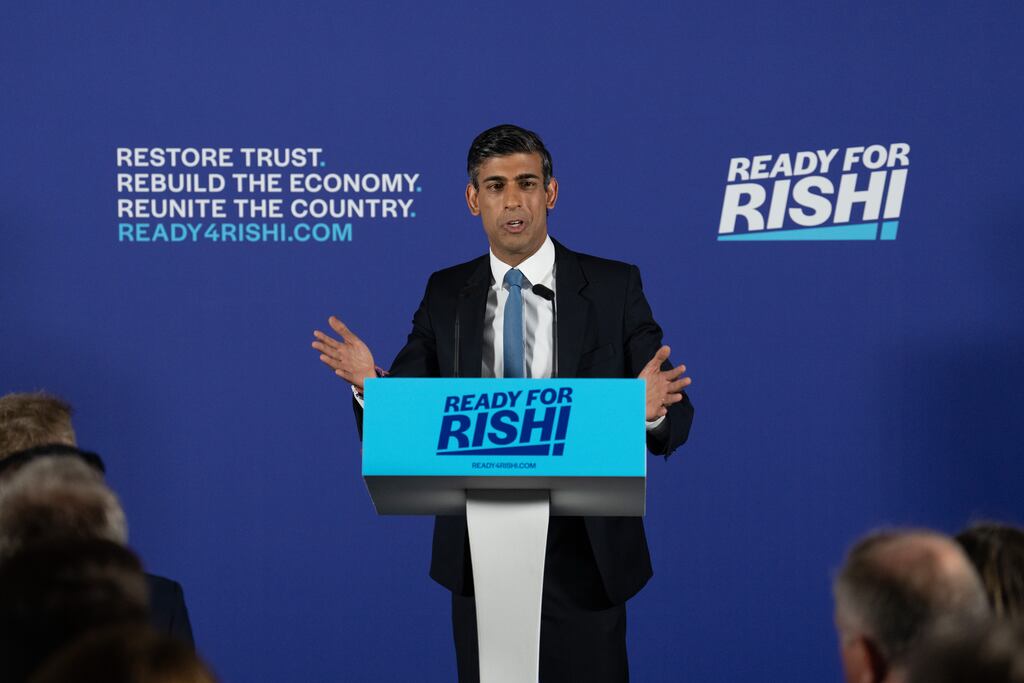 Rishi Sunak makes a speech in London to launch his bid to be leader of the Conservative Party. Photograph: Carl Court/Getty Images
