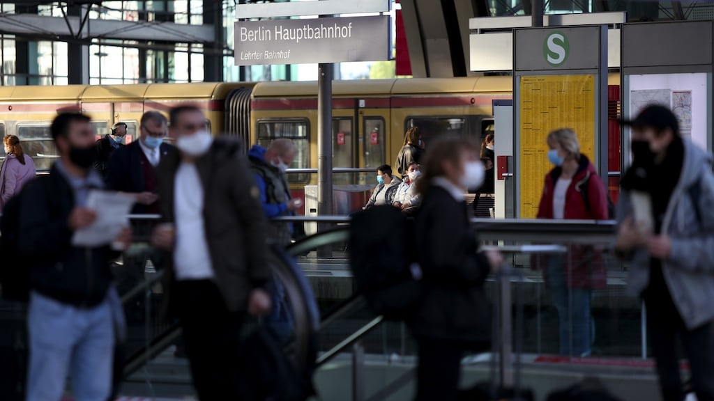 Berlin’s Central Station: The German authorities went to purchase 10 million face masks online from a legitimate company in Spain, but scammers had cloned the company’s website. Photograph: Liesa Johannssen-Koppitz/ Bloomberg