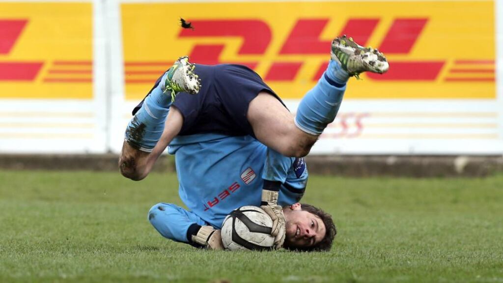 Shamrock Rovers goalkeeper Barry Murphy makes a save during the game. Photograph: Donall Farmer/Inpho