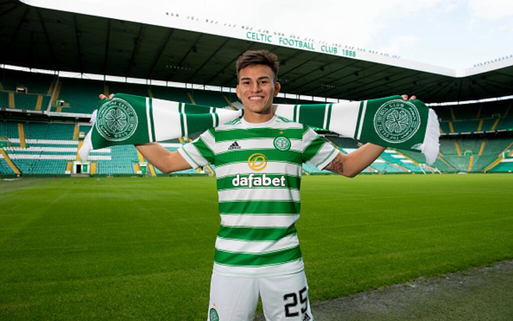 New signing Alexandro Bernabei at Celtic Park after signing for the Scottish champions. Photograph: Paul Devlin/Getty Images