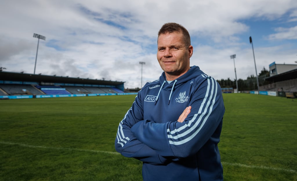 Dublin manager Dessie Farrell in Parnell Park at a media event before the All-Ireland senior football final. Photograph: James Crombie/Inpho