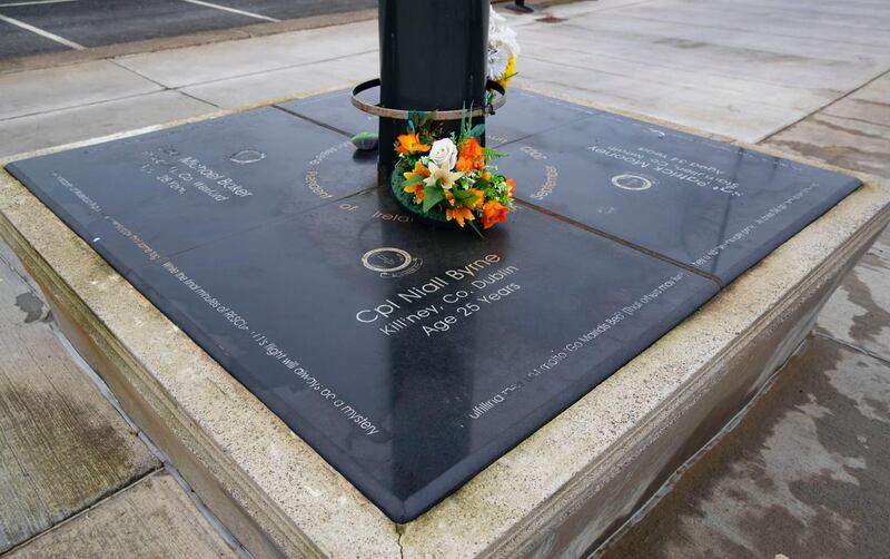 The memorial sculpture dedicated to the four Air Corps members killed in the crash. Photograph: Patrick Browne