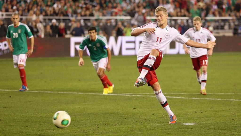 Denmark striker Andreas Cornelius has joined Cardiff City on a five year deal. Photograph: Christian Petersen/Getty Images