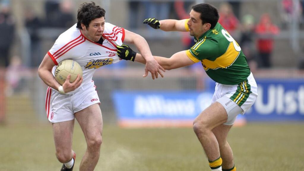 Kerry’s Anthony Maher gets shirty with Tyrone’s Sean Cavanagh.