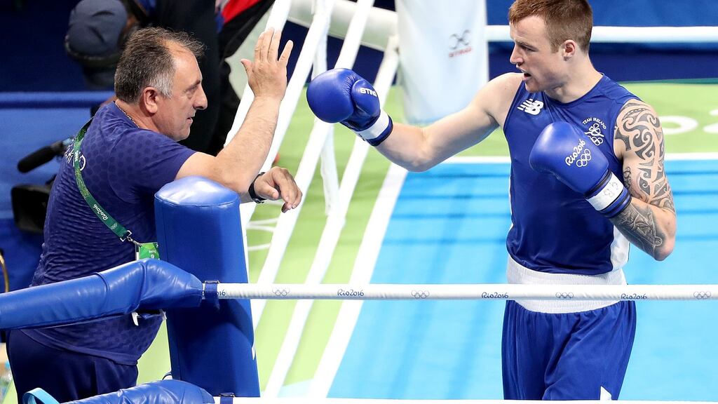 Ireland head coach Zaur Antia, speaking after Steven Donnelly (pictured) won his opening bout, shed little light on the Michael O’Reilly situation: “We don’t know what happened yet but we will see what happens later.” Photo: Dan Sheridan/Inpho