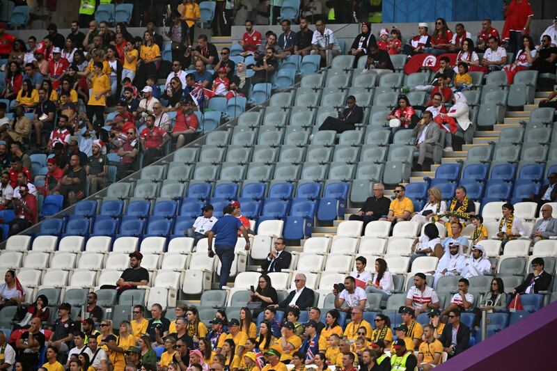 Empty seats in Qatar for the World Cup game between Tunisia and Australia. Photograph: Paul Ellis/AFP/ via Getty Images
