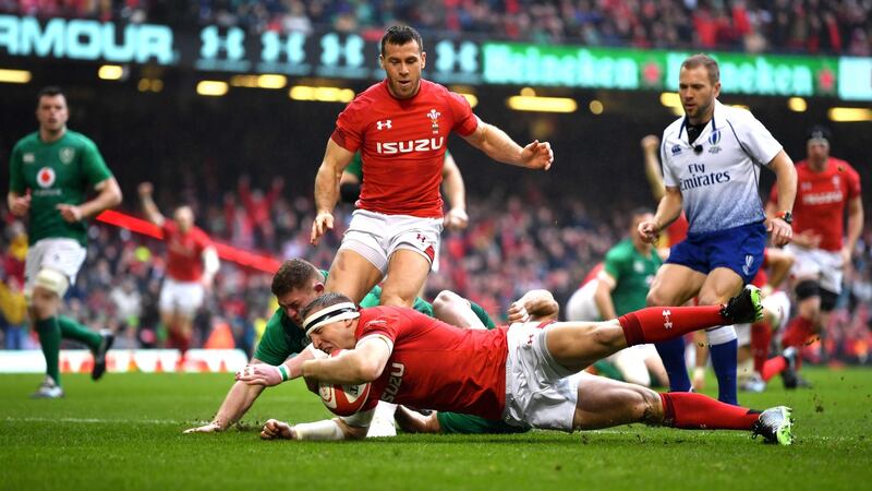 Hadleigh Parkes Wales in the openg minutes at the Principality Stadium. Photo: Dan Mullan/Getty Images