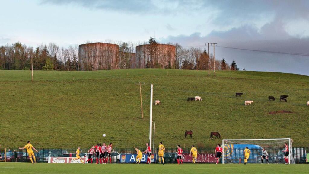 Monaghan United and Derry City are unable to capture everyone’s attention during a league game at Gortakeegan Park in 2012. Photograph: Morgan Treacy/Inpho