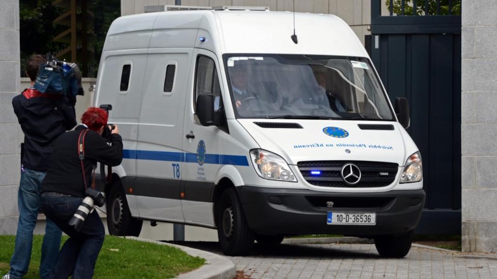 John Dundon is driven from the Special Criminal Court after being sentenced to life in prison for the murder of rugby player Shane Geoghegan. Photograph: Eric Luke/The Irish Times