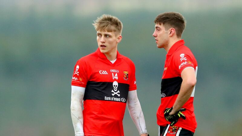 UCC’s Killian Spillane and Adrian Spillane in action for UCC in the Sigerson Cup. Photograph: James Crombie/Inpho