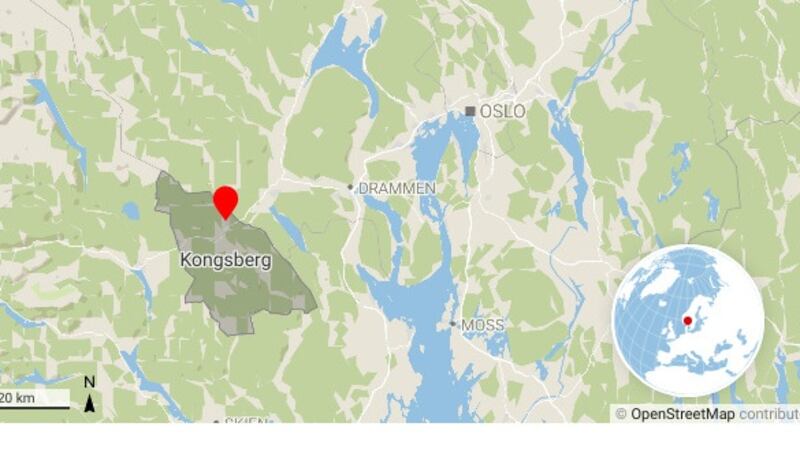 The Norwegian town of Kongsberg is about 70km from Oslo. Map: Datawrapper