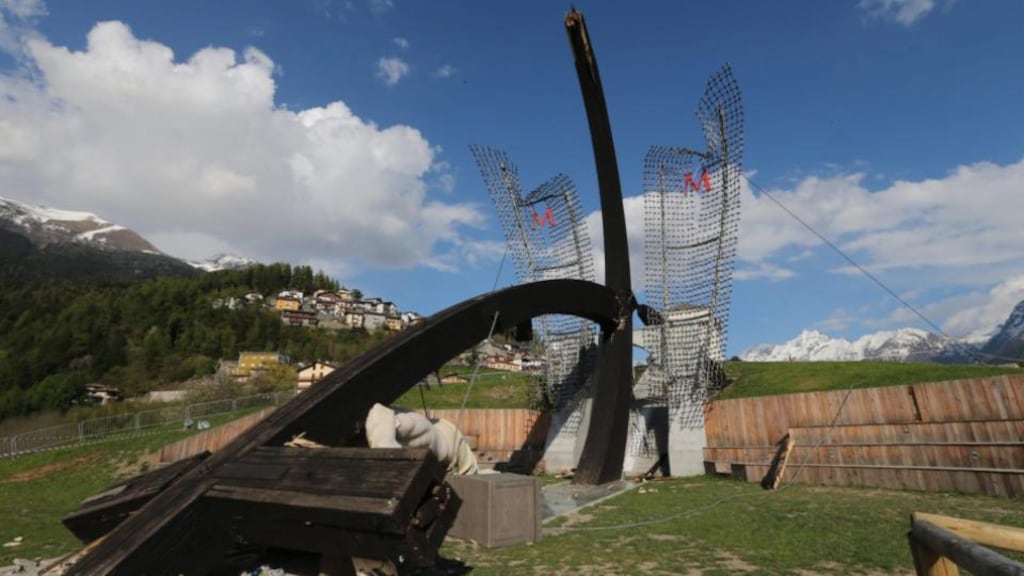 The  broken statue in Cevo. Photograph: EPA