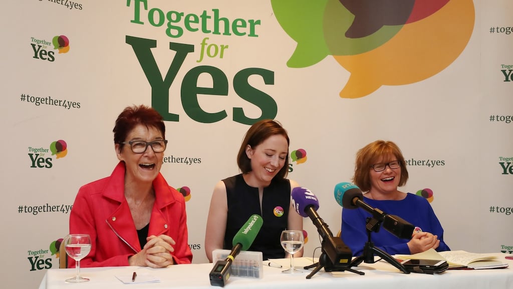 The three co-directors of Together For Yes, from left, Ailbhe Smyth, Grainne Griffin and Orla O’Connor. Photograph: Niall Carson/PA Wire