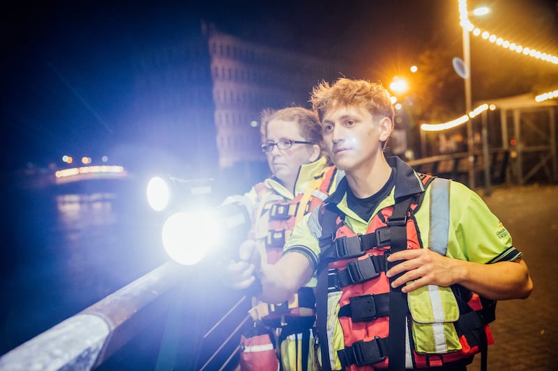 Bridget Rowley and Jacob Tierney of Limerick Treaty Suicide Prevention on watch along the banks of the river Shannon river in Limerick City. Photograph: Brian Arthur