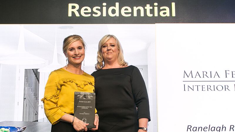 Angela Connolly, President, The Interiors Association presents the Fit Out Project of the Year – Residential award to Maria Fenlon, Maria Fenlon Interior Design