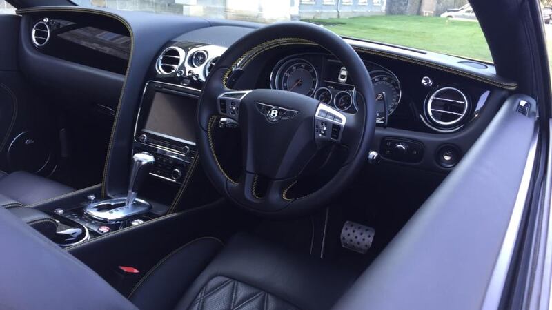 Bentley Continental GT V8: Interior is the usual Bentley riot of wood, chrome and finely-stitched leather.
