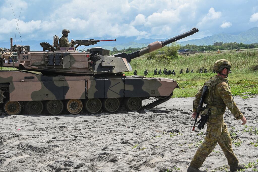 An Abrams tank is pictured during a joint exercise between Australian and Philippine troops in August. The US agreed to supply the tanks, which they manufacture, to the Ukrainian war effort. Photograph: Ted Aljibe/AFP