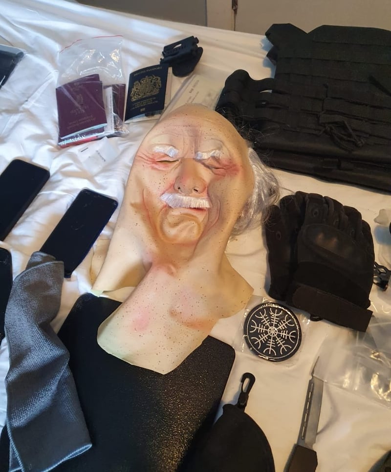 A rubber face mask, gloves and four passports were among the items seized by gardaí