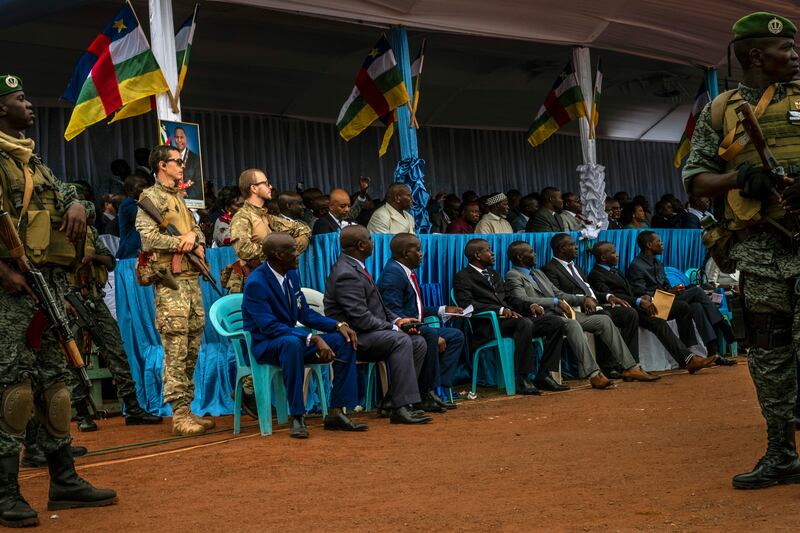 Russian mercenaries from the Wagner Group on May 1st, 2019, during a parade in Bangui, Central African Republic. Photograph: Ashley Gilbertson/New York Times