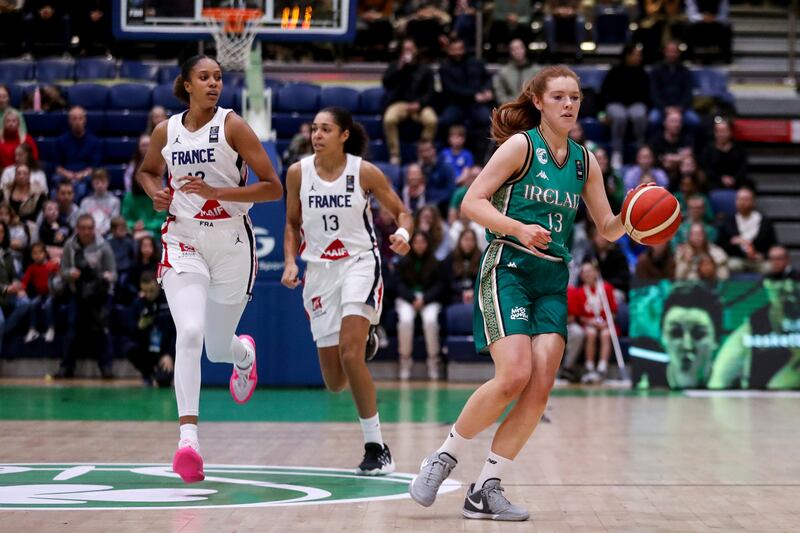 Claire Melia during Ireland's 2025 FIBA EuroBasket qualifier against France in November 2023. Photograph: Ben Brady/Inpho
