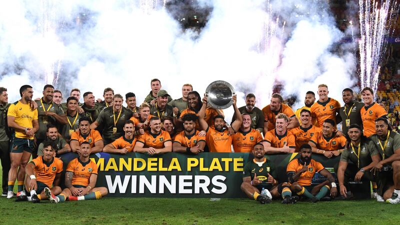 The Wallabies secured the Nelson Mandela plate after beating South Africa again in Brisbane. Photograph: Darren England/EPA