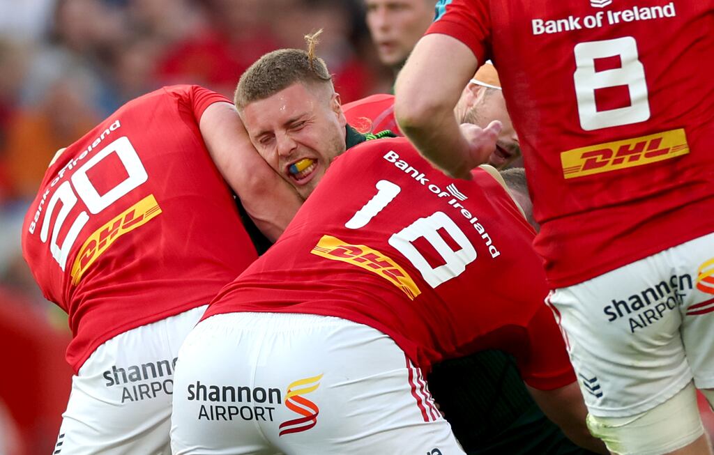 Connacht’s Sean Jansen is tackled during his side's defeat to Munster. Photograph: James Crombie/Inpho