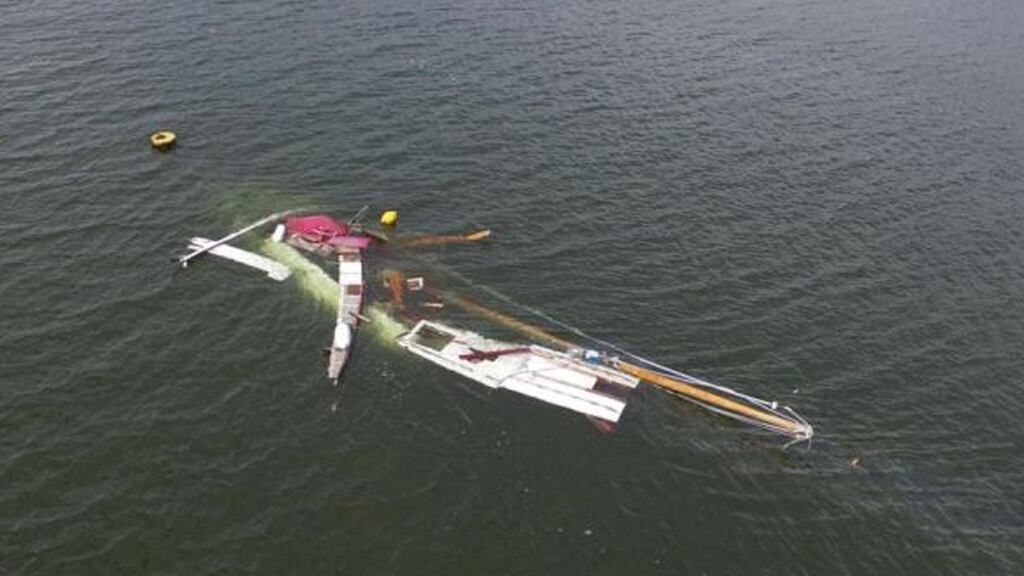 The debris left after an explosion on a yacht on which two men were sailing close to Rinville in Galway Bay last April. Photograph: Gearóid Walsh.