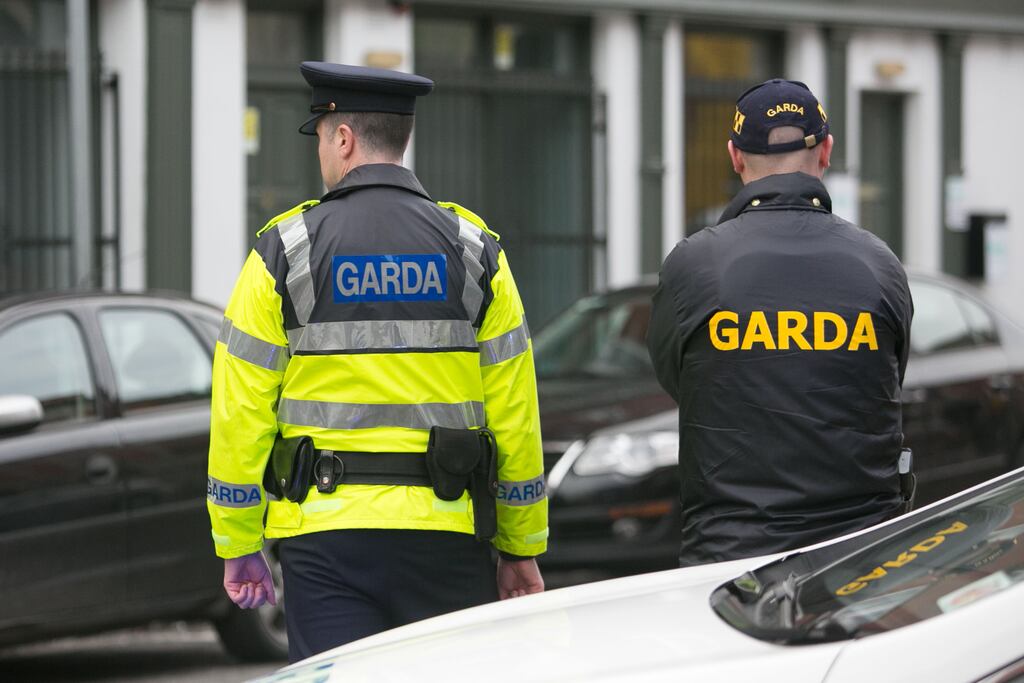 12/03/2018 Members of the Gardai at a checkpoint on Francis Street , Dublin. Photo Gareth Chaney Collins