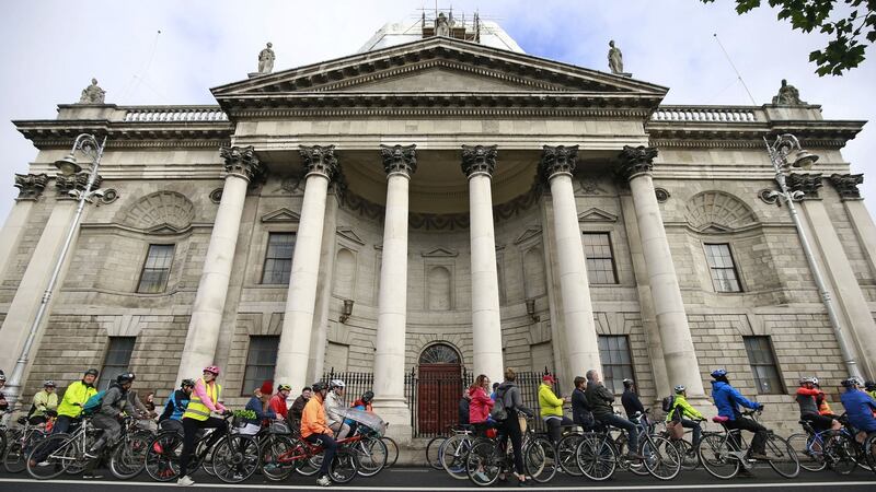Cycling campaigners pass the Four Courts in Dublin in September 2017, in support of a Liffey cycle route.  Photograph: Nick Bradshaw