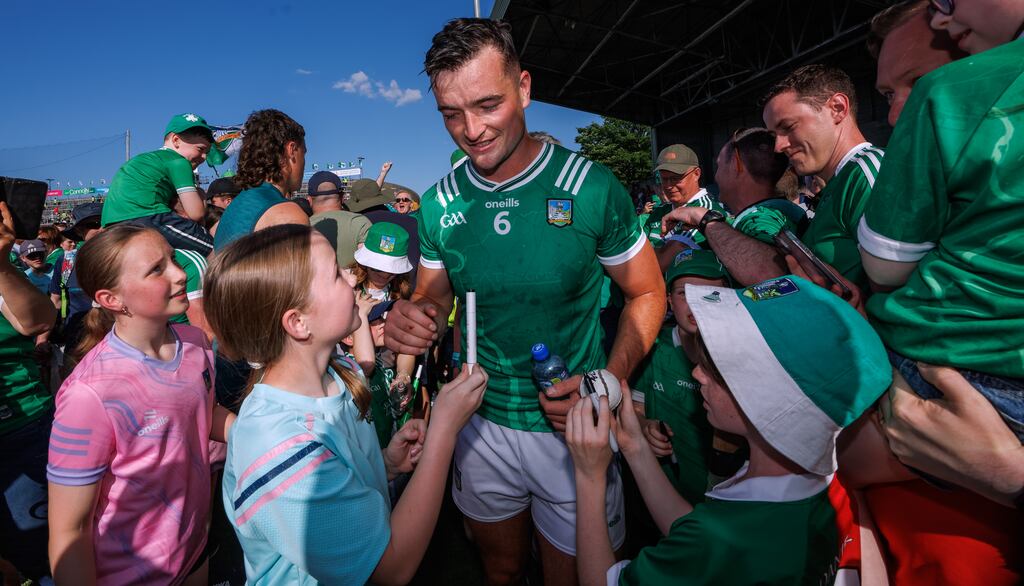 Man of the Match Kyle Hayes with fans after Limerick's win over Cork at the Gaelic Grounds. Photograph: James Crombie/Inpho