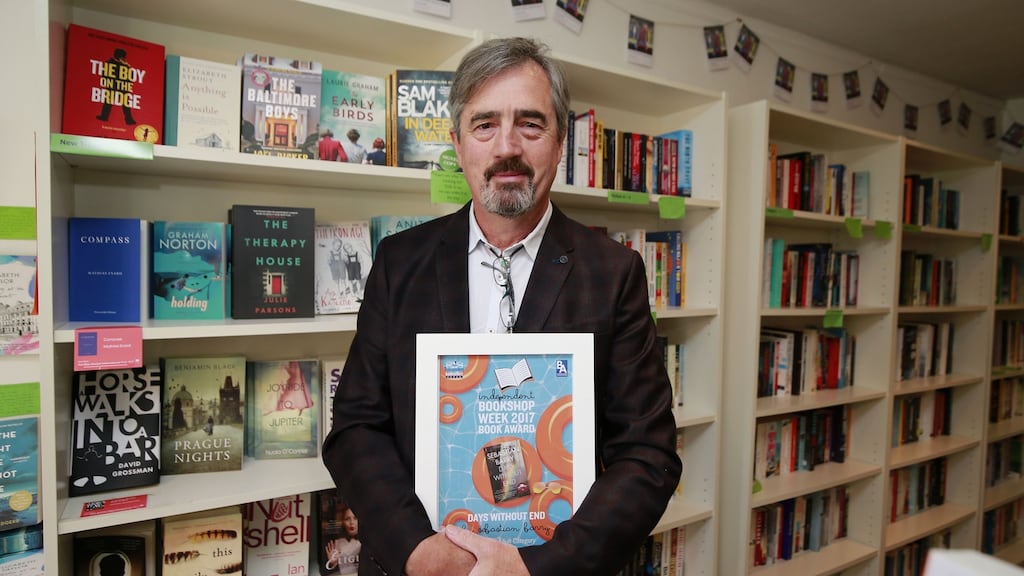 Sebastian Barry at the Gutter Bookshop Dalkey after winning the Independent Bookshop Award. Photograph: Nick Bradshaw