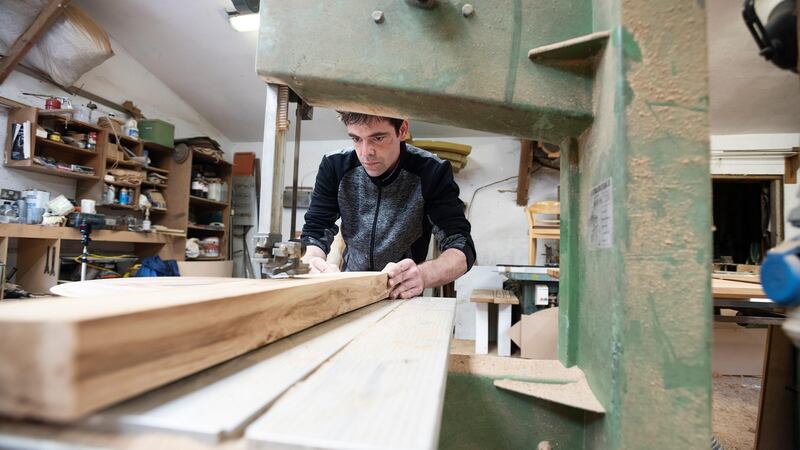 Jason working out of a workshop at home in Derrykeel, Co Galway. Photograph: Andrew Downes, xposure
