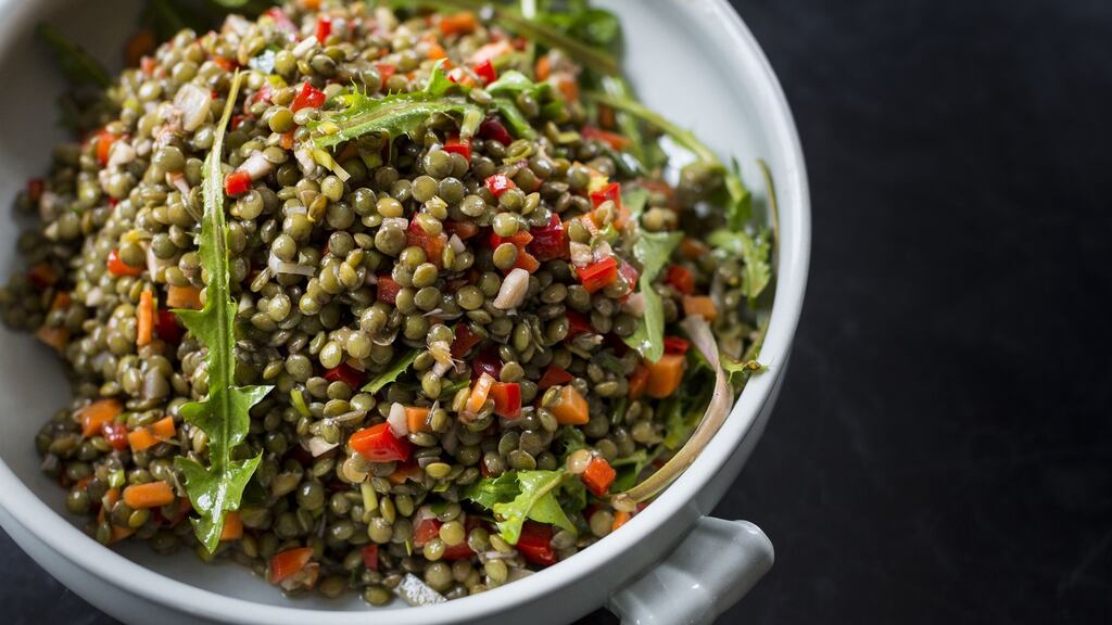 Puy lentil salad with vegetable vinaigrette. Photograph: Emma Jervis