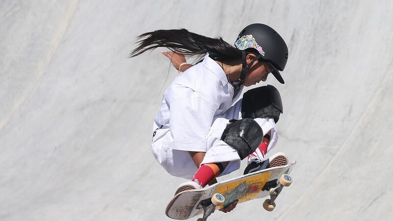 Japan’s Kokona Hiraki won a silver medal in skateboarding at the age of just 12. Photograph: Fazry Ismail/EPA