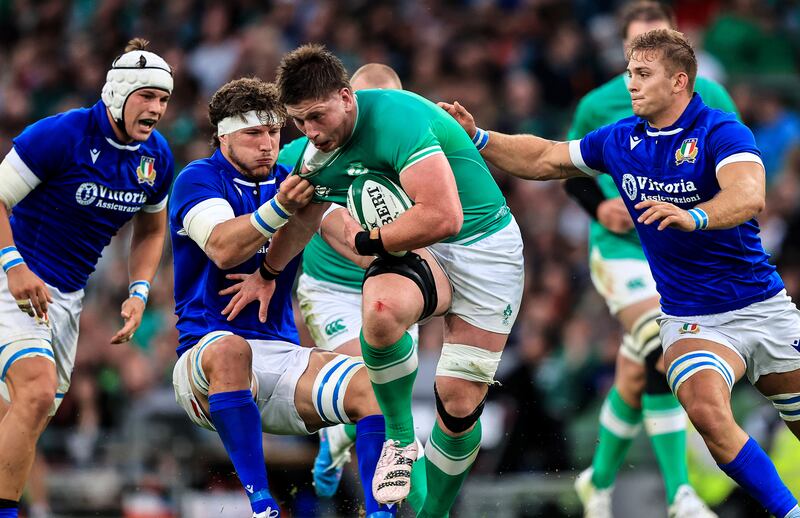 Ireland's Joe McCarthy finds a void in the Italian defence. Photograph: Evan Treacy/Inpho