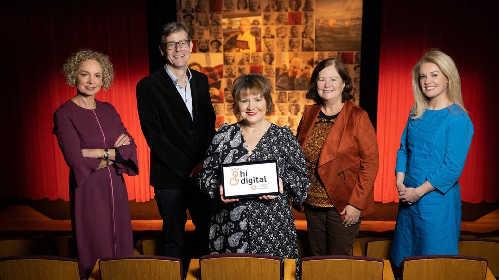 From left: Anne O’Leary, chief executive of Vodafone Ireland; Sean Moynihan, chief executive of Alone; actress Mary McEvoy; Maureen Kavanagh, chief executive, Active Retirement Ireland; and Liz Roche, head of Vodafone Ireland Foundation at The Mill Theatre Dundrum in Dublin. Photograph: Naoise Culhane