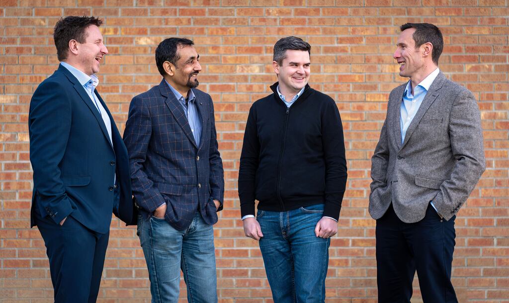 Announcing Furthr VC's latest investment in Klearcom are (from left) company co-founders Liam Dunne and Satish Barot, Furthr VC partner Colm O'Sullivan, and Klearcom co-founder Mark Rohan. Photograph: David murphy