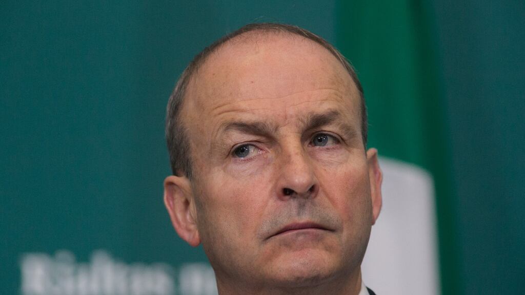 Taoiseach, Micheál Martin:  Matters proceeded uneventfully until Danny Healy-Rae ambled through a gap in the hedge with a query about the culling of cattle to combat climate change.Photograph: Gareth Chaney/Collins