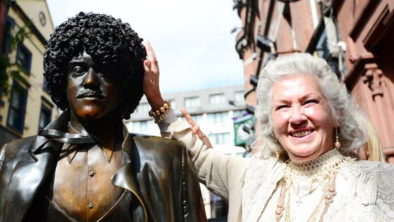 Philomena Lynott at the reunveiling of Phil Lynott’s statue near Grafton Street, Dublin. Photograph: Bryan O’Brien