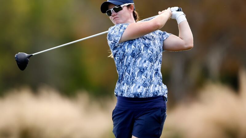 Leona Maguire plays her shot from the third tee during the final round of the CME Group Tour Championship at Tiburon Golf Club. Photo: Michael Reaves/Getty Images
