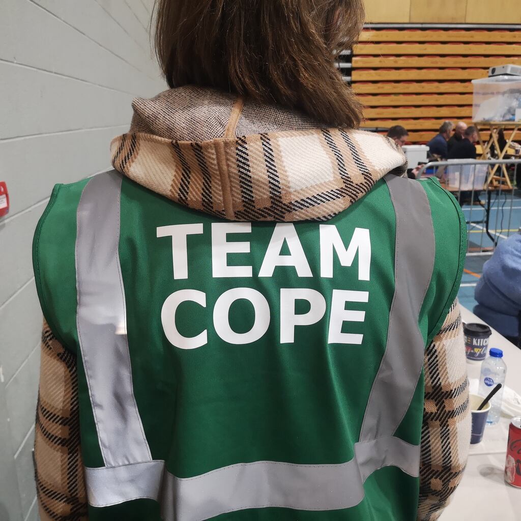 A member of Pat The Cope Gallagher's team in the Donegal count centre on Sunday.